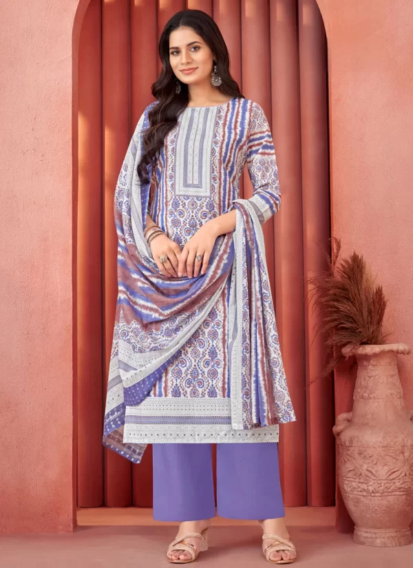 Violet Cotton Print Work Salwar Suit for Ceremonial