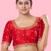 Vivacious Red Silk Blouse with Embroidered Work