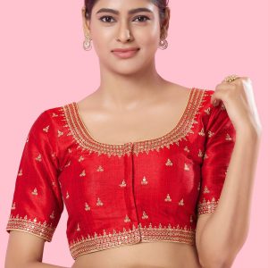 Vivacious Red Silk Blouse with Embroidered Work