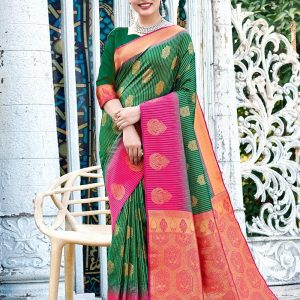 Weaving Work Banarasi Silk Traditional Saree In Green