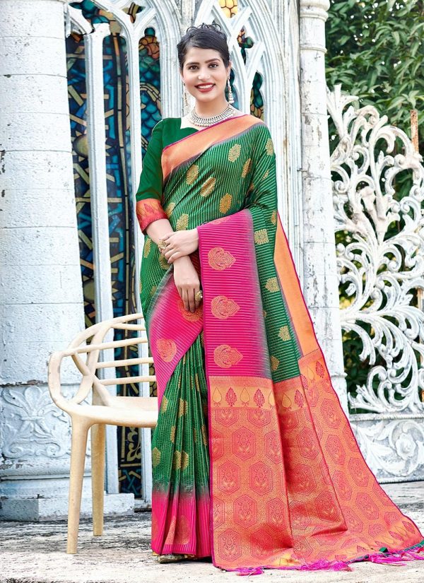 Weaving Work Banarasi Silk Traditional Saree In Green
