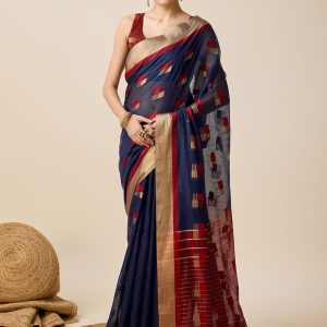 Weaving Work Cotton Silk Trendy Saree In Blue for Ceremonial