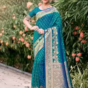 Weaving Work Silk Classic Sari In Teal