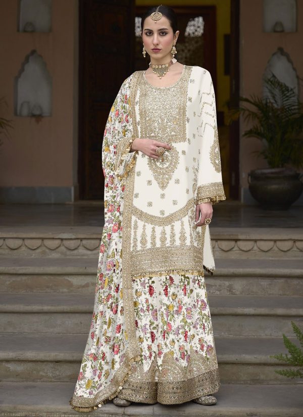 White Chinon Readymade Salwar Suit