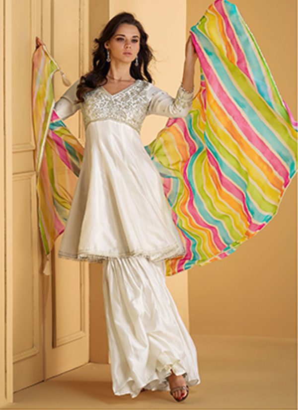 White Pure Silk Salwar Suit