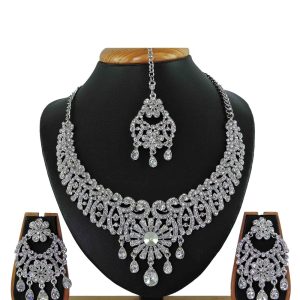White Stone Work Engagement Necklace Set