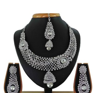 White Stone Work Party Necklace Set