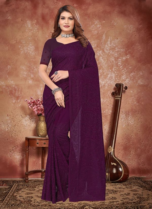 Wine Georgette Trendy Saree