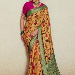 Yellow Brasso Weaving Work Designer Saree for Ceremonial