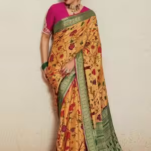 Yellow Brasso Weaving Work Designer Saree for Ceremonial