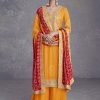 Yellow Chinon Readymade Salwar Suit with Embroidered Work for Ceremonial