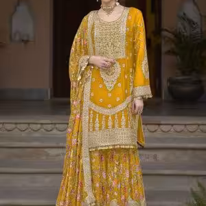Yellow Chinon Salwar Suit