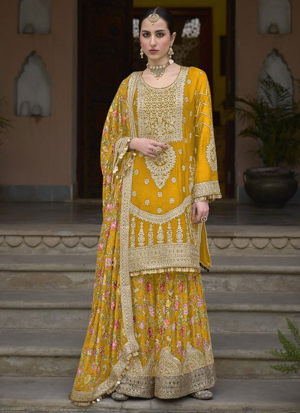 Yellow Chinon Salwar Suit