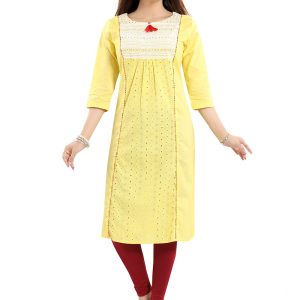 Yellow Cotton Designer Kurti