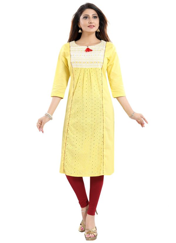 Yellow Cotton Designer Kurti