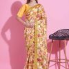Yellow Digital Print Work Vichitra Silk Trendy Saree