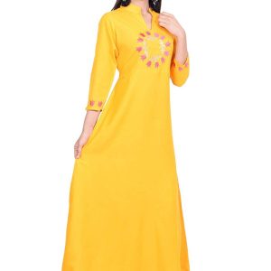 Yellow Embroidered Party Casual Kurti