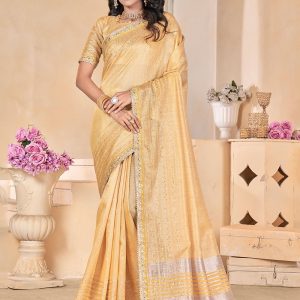 Yellow Linen Classic Saree with Gota Work