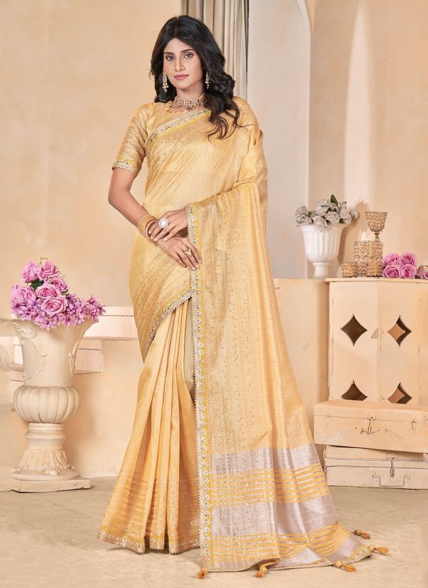 Yellow Linen Classic Saree with Gota Work