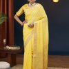 Yellow Pure Georgette Trendy Saree with Zari Work for Ceremonial