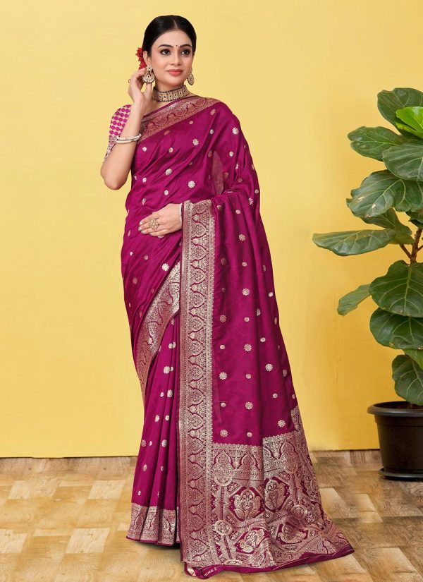 Zesty Rani Banarasi Silk Contemporary Saree with Woven Work