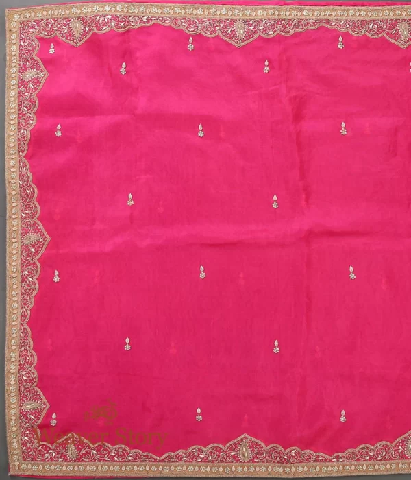 Hot Pink Zardozi Work Dupatta with Mughal Border couturecraze