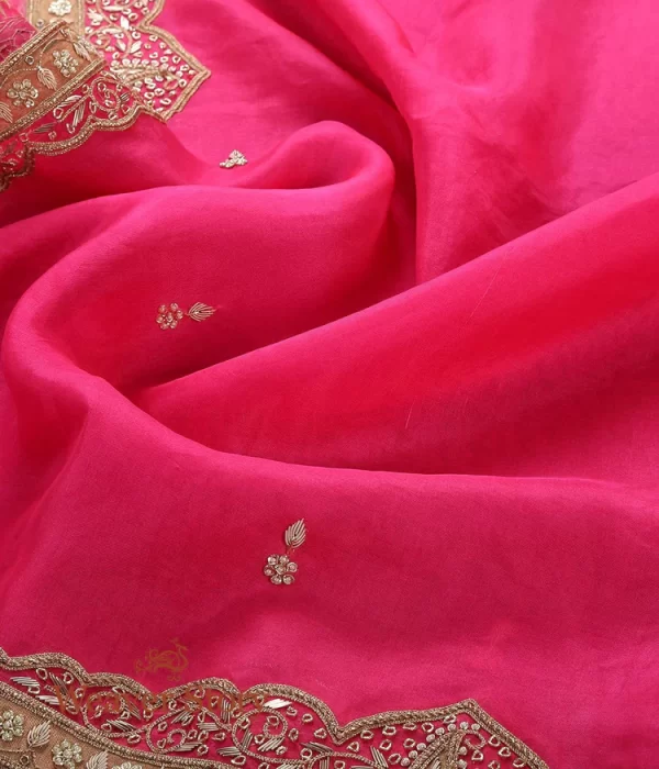 Hot Pink Zardozi Work Dupatta with Mughal Border couturecraze