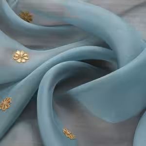 Elegant Sea Blue Handloom Organza Dupatta with Gota Patti Work – A beautifully crafted traditional dupatta with intricate gota patti embroidery on a soft organza base. Perfect for weddings, festive occasions, and traditional wear, this dupatta combines luxury with timeless charm. Sea Blue Handloom Zardozi Organza Dupatta