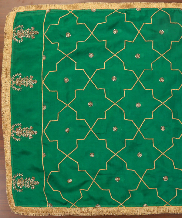Verdian Green Handloom Organza Dupatta with Hand Embroidered Gota & Zardozi Work with couturecraze. Handmade in India. Elegant traditional attire, priced at ₹15,999. Perfect for festive occasions.