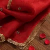 Red Handloom Organza Dupatta with Hand Embroidered Zardozi Motifs and HandCrafted