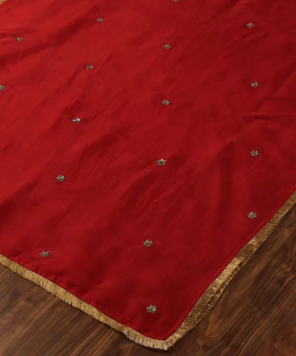 Red Handloom Organza Dupatta with Hand Embroidered Zardozi Motifs and HandCrafted couturecraze