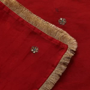 Red Handloom Organza Dupatta with Hand Embroidered Zardozi Motifs and HandCrafted couturecraze