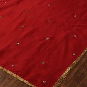 Elegant Red Handloom Organza Dupatta with intricate zardozi hand embroidery by CoutureCraze. Perfect for festive and wedding occasions. A luxurious blend of tradition and beauty.