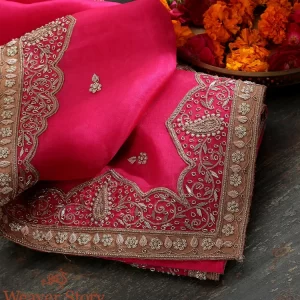 Hot Pink Zardozi Work Dupatta with Mughal Border couturecraze