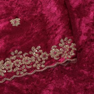 Exquisite Plum Velvet Dupatta with intricate zardozi hand embroidery. Perfect for weddings and festive events. A luxurious blend of traditional elegance and artistry.