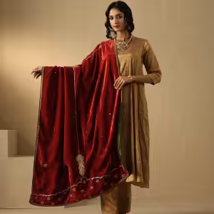 Red And Maroon Hand Embroidered Zardozi Silk Velvet Doshala couturecraze