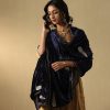 Navy Blue Velvet Doshala with zardozi embroidery and Chanderi tissue border. Luxurious, elegant, and perfect for weddings or festive events. A timeless statement piece.