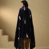 Navy Blue Velvet Doshala with zardozi embroidery and Chanderi tissue border. Luxurious, elegant, and perfect for weddings or festive events. A timeless statement piece.