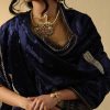 Navy Blue Velvet Doshala with zardozi embroidery and Chanderi tissue border. Luxurious, elegant, and perfect for weddings or festive events. A timeless statement piece.