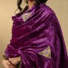 Elegant Purple Mauve Velvet Doshala with zardozi embroidery and contrast Chanderi tissue border. Perfect for festive occasions and weddings, blending tradition with sophistication.