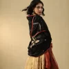 Exquisite Black Hand-Embroidered Zardozi Silk Velvet Doshala by CoutureCraze, featuring a contrast Chanderi tissue border. Perfect for adding elegance to your festive attire.