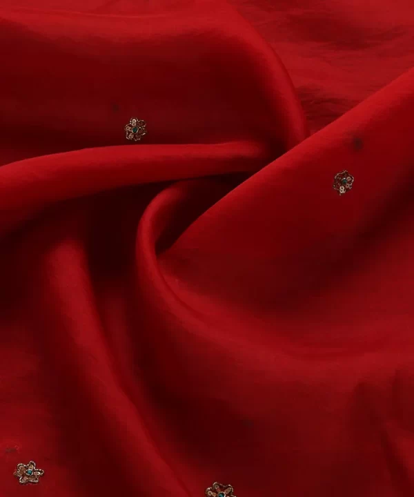Red Handloom Organza Dupatta with Hand Embroidered Zardozi Motifs and HandCrafted couturecraze