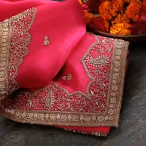 Hot Pink Zardozi Work Dupatta with Mughal Border couturecraze