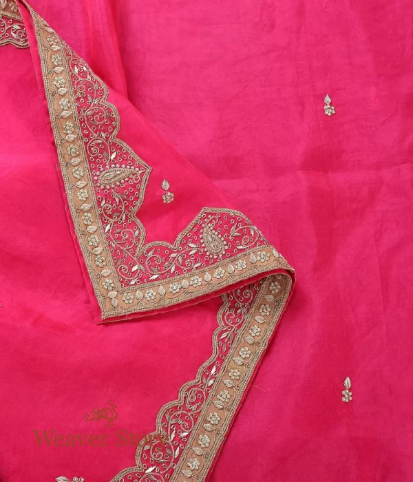 Hot Pink Zardozi Work Dupatta with Mughal Border couturecraze