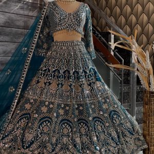 Designer Teal & Gold Embroidered Bridal Lehenga Set | CoutureCraze 2025