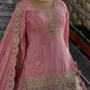 Pink embroidered blouse with gold thread work and traditional motifs
