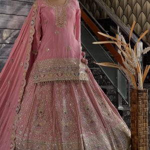 lehenga: Designer pink gold embroidered bridal lehenga set with dupatta, CoutureCraze 2025