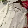 White Fendy fabric top with intricate mirror and sequence embroidery