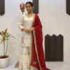 Designer white mirror work sarara set with red dupatta, CoutureCraze 2025