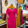 Full view of CoutureCraze hot pink mustard suit set with designer embroidery